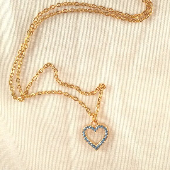 Blue Rhinestone Heart Pendant Necklace, Heart Pendant Necklace, Pendant Necklace - Picture 2 of 2